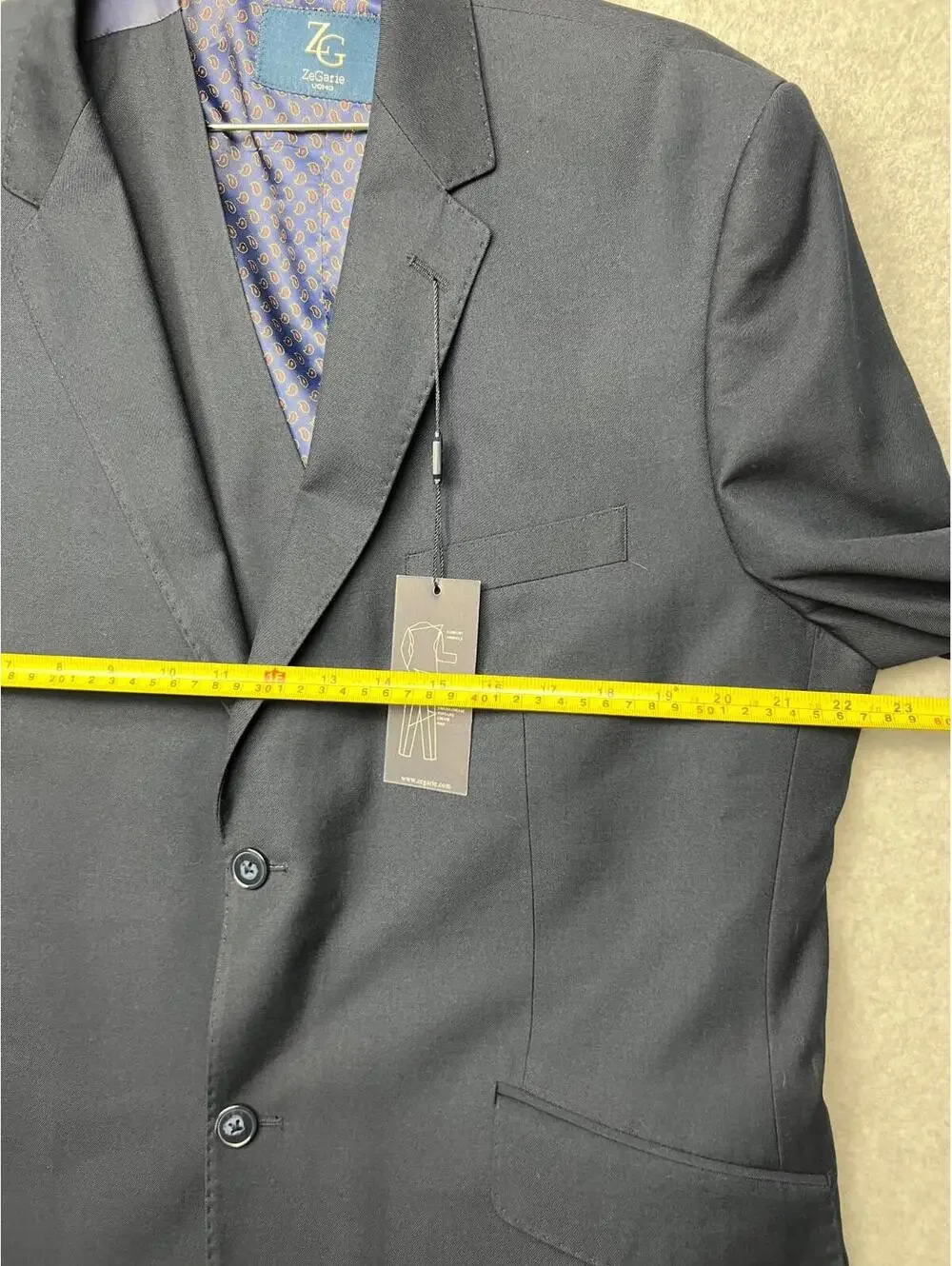 Zegarie 3 Piece 150S Wool Sport Blazer Suit Set 44S /38 Pants Modern Fit Navy